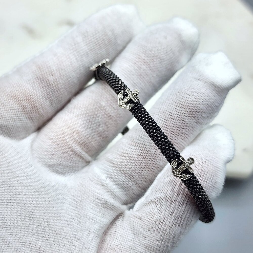 Authentic Italian .925 Sterling Silver Black Mesh Bangle Bracelet